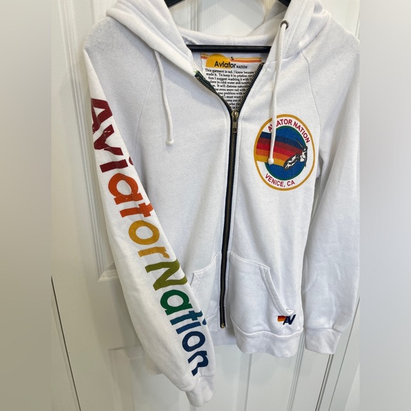 Aviator Nation, White zip up sweatshirt, women’s size Small - Picture 5 of 6